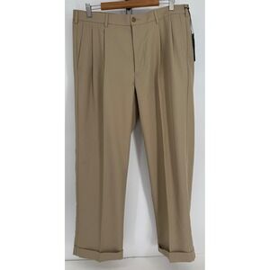 Pro Tour Coolplay Comfort Tech Mens Pleated Cuffed Dress Pants Tan Sz 36x29 NEW